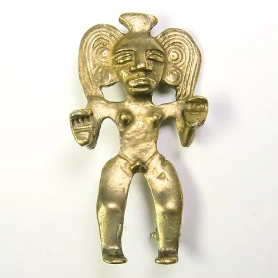 Vintage Signed Alva Studios Pin Aztec Or Mayan Figure W/ Winged Headdress Brooch • $26.99