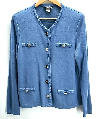Vintage Mita Cardigan Sweater Blue Knit Silver Metal Buttons USA  Size M/L ? • $30.79