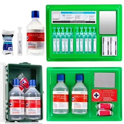 SALINE EYE WASH PODS WOUND SOLUTIONS Wall Mountable Work Place First Aid Kit • £4