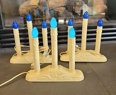 Lot Of 3 Vintage 3 Light Wax Drip Candolier Candle Stick W/Blue Satin C7 Bulbs • $29.97