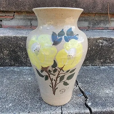 David Anita Meaders Georgia Art Pottery Vase Painted Rose Motif • $425