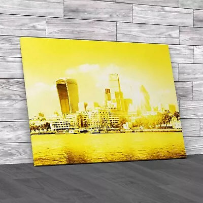 London City Skyline Yellow Canvas Print Large Picture Wall Art • £18.95