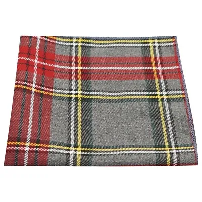 Traditional Light Grey & Red Tartan Pocket Square Handkerchief Check Plaid • £6.49