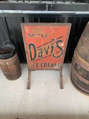 Rare Vintage Davis Ice Cream Double Sided Metal Sidewalk Sign • $899.99