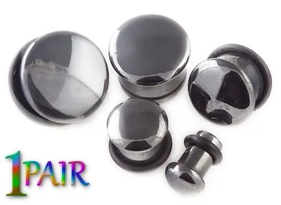 Pair 8g-25mm HEMATITE STONE PLUGS Single Flare Gauges Organic Ear 1509 • $9.95