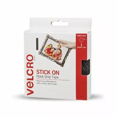 VELCRO® Brand 25mm X 5m Black Stick On Hook Only Tape • $29.90