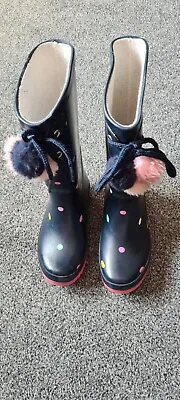 £8 • Buy Next Girls Black Spotty Wellies Size 10 Used Excellent Condition