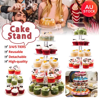 3/4/5Tier Cake Stand Acrylic Clear Round Cupcake Birthday Wedding Party Reusable • $17.79