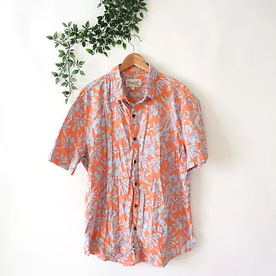 Margaritaville Men's Orange & Blue Floral Short Sleeve Button Front Shirt XL • $12.98