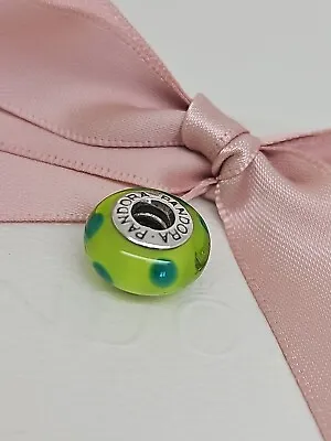 Authentic Pandora Murano Glass Lime Green Polka Dots Charm 790613 • $35