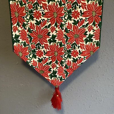 Vera Neumann Table Runner Red Tassels Trim Poinsettia Christmas Holiday Decor • $21.99