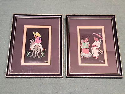Vintage Pair Of Mexican Folk Art Prints In Frames • $24.95