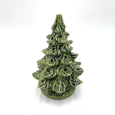 Vintage Small Ceramic Christmas Tree W Holes Embossed Holly On Bottom Edge • $23.99