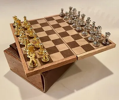 Vintage Mark Cross Leather Wood & Metal Travel Chess/Checkers Set Made In Italy • $325