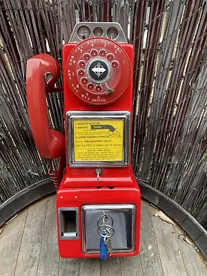 Vintage Automatic Electric RED 3 Slot Pay Telephone Payphone W KEYS RINGER • $899