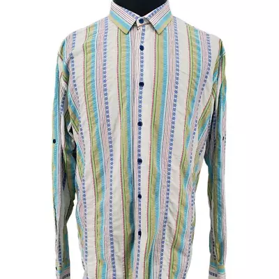 Visconti Mens Button-Up Shirt Multicolor Stripe Long Sleeve Extra Large • $22