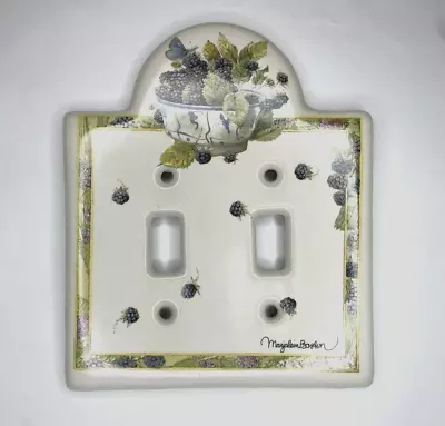 Vintage MARJOLEIN BASTIN Double Switch Plate Black Berry Ceramic Hallmark • $12