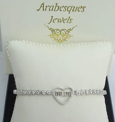 £25.99 • Buy Arabesques Jewels Genuine Sterling Silver/cz Mum Heart Tennis Slider Bracelet