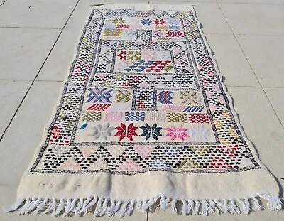 Authentic Hand Knotted Vintage Morocco Kilim Kilim Wool Area Rug 2.10 X 1.5 Ft • $29.99