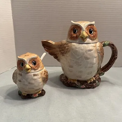 Otagiri Owl Teapot & Sugar Container Signed Mary Ann Baker Ceramic Vintage JAPAN • $30