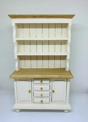 1:12th Scale Dolls House Miniature Furniture. Welsh Dresser Cream + Oak Stained • £15.99