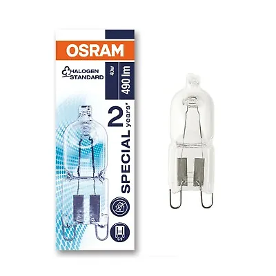 2 X Osram 40w G9 Halopin Clear Oven 300° 230v Warm White Halogen Capsule Lamp • £8.35