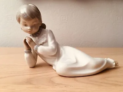 Nao Ornament Girl In White Nightdress Nightgown Lying Down Figurine • £25