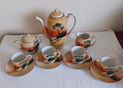 Beautiful Vintage Japanese Sunset Porcelain Coffee Set - 13 Piece - Oriental  • £10.50