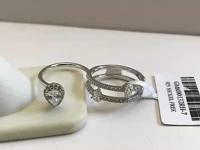 2 Finger Teardrop Ring W/ Lab Simulated Diamonds 925 Sterling Silver/ Sz 678  • $61.29