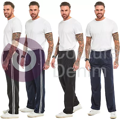 Mens Tracksuit Bottoms Silky Casual Joggers Gym Jogging Pants Plain & Stripe Jog • £9.95