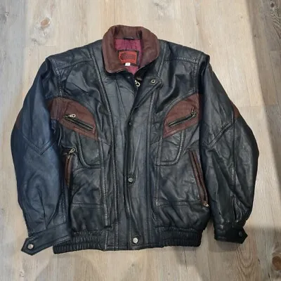 Mens  BLACK  Hide Park Real Leather Jacket Motorcycle Size M BOMBER 80s 90s Prop • $49.14