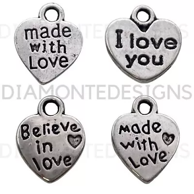 60 Pcs Tibetan Silver 13mm Made With Love I Love You Believe In Love Charms C94 • £2.95