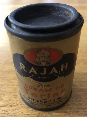 Vintage 1940s Rajah Pure Cream Of Tartar Quaker Maid Tin 3 Oz Great Graphics • $7.50