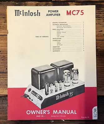 McIntosh  MC75 MC-75 Amplifier   Owner / User Manual *Original* #2 • $74.97