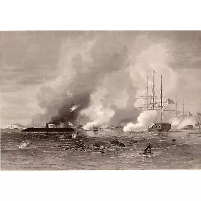 Naval Conflict Hampton Roads MONITOR Vs MERRIMAC - 1868 Original Civil War Print • $47.50