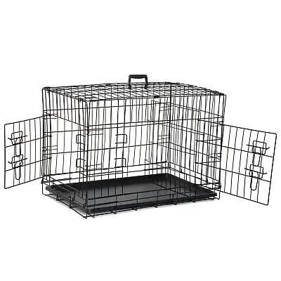 30  Folding Metal Dog Crate Cage Double Doors Dog Crates Durable Black Pet Crate • $38.99