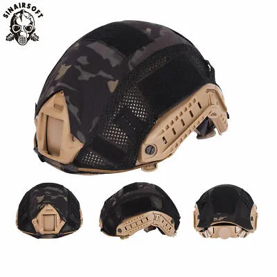 Tactical Helmet Cover W/mesh For FAST Helmet Camo Hunting Airsoft Headwear MCBK • £10.68