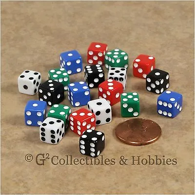 NEW 20 Multicolor Mini Tiny 8mm 6 Sided Gaming Dice Set - 5 Colors 5/16 Inch D6 • $3.99