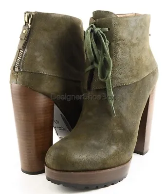 $295 MODERN VINTAGE JENIE Green Suede Designer Platform Ankle Boots 9 EUR 39  • $129.99