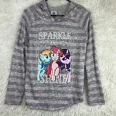 My Little Pony Girls Top XL 14-16 Gray Purple Striped Hooded Pullover Shirt • $4.50