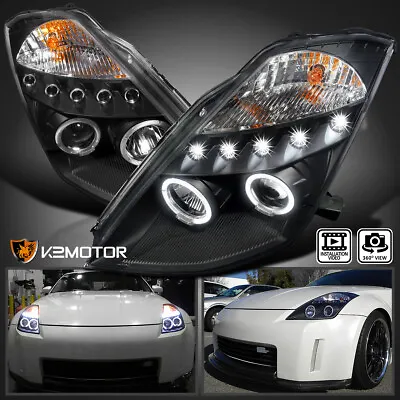 Black Fits 2003-2005 350Z LED Strip Halo Projector Headlights Lamps L+R • $239.38