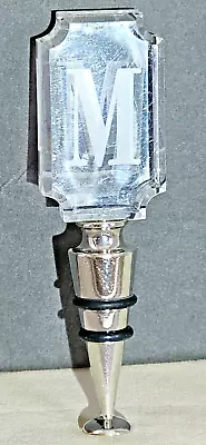 Crystal Etched Engraved Glass Wine Bottle Stopper Monogrammed Initial  M  Metal • $10