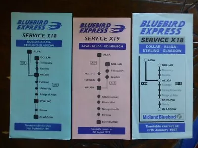 Midland Bluebird Express Alloa Edinburgh Glasgow Scottish Bus Timetables 1990s • £1