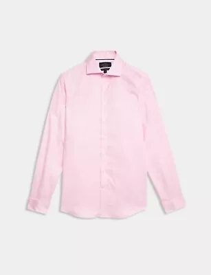 BNWT M & S SARTORIAL Tailored Fit Double Cuff Twill Shirt 15in Pink • £4.99