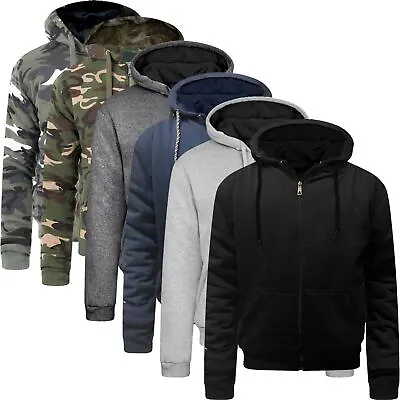 Mens Fur Lined Winter Big Hoodie Thick Sherpa Fleece Hooded Jacket 3XL 4XL 5XL • £19.99