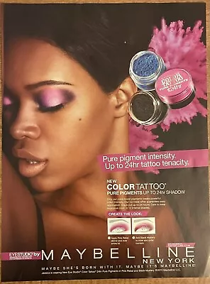 2013 Maybelline Eye Makeup Color Tattoo Pink Rebel Black Mystery Print Ad • $7.99