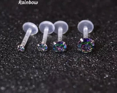 £4.90 • Buy Black Rainbow Crystal Lip Bar Labret Monroe Bioflex Push Fit 16g 6mm 8mm Stud UK