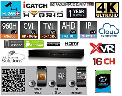 16 Channels H.265+ 4K Ultra HD Hybrid Surveillance DVR/NVR 7 In 1 IP/Cloud/P2P • $499.99