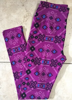 NEW Lularoe Legging OS Tribal Geometric Purple Black Blue Stretch Pants One Size • $9.98