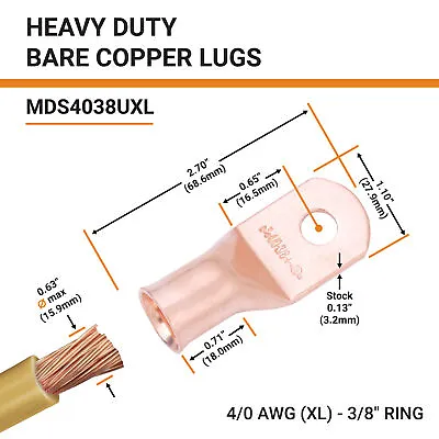 $58.66 • Buy Selterm Bare Copper Lugs Ring Terminals Heavy Duty Battery Wire Welding Cable